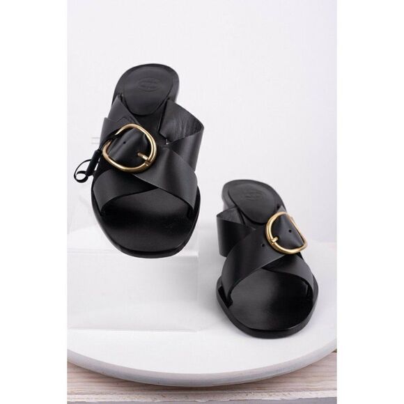Massimo Dutti Womens Black Leather Buckled Sandals - Picture 3 of 8